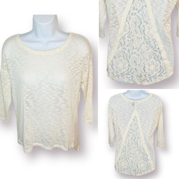 Love And Let Love Slub Lace Back Top Blue Ivory Cream S Junior - Picture 1 of 9